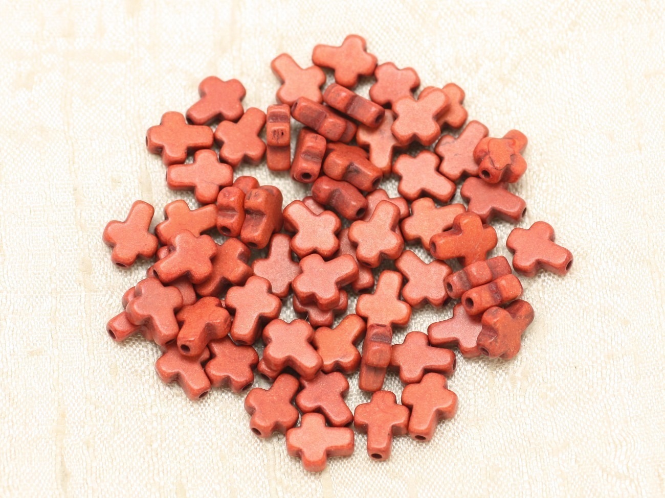 20pc - Perles Turquoise synthèse Croix 10x8mm Marron Brique   4558550000170