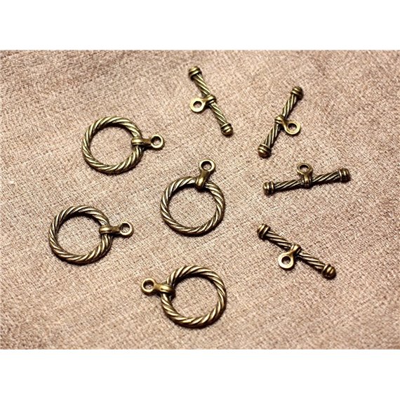 20pc - Fermoirs Toogle T Métal Bronze Cercle Torsade 23mm   4558550000316