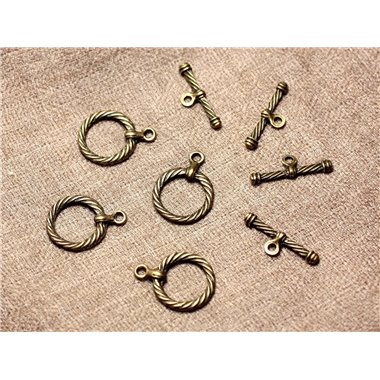 20pc - Fermoirs Toggle T Métal Bronze Cercle Torsade 23mm   4558550000316