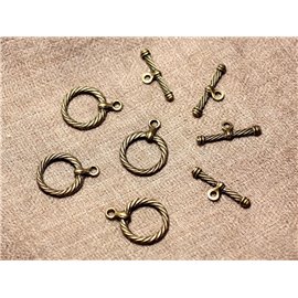 20pc - Toogle T Metal Bronze Twist Circle Clasps 23mm 4558550000316