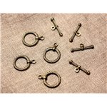 20pc - Fermoirs Toggle T Métal Bronze Cercle Torsade 23mm   4558550000316