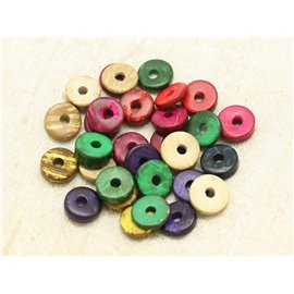 20pc - Coconut Wood Donut Beads 12mm Round Multicolored 4558550000354
