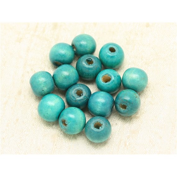 10pc - Perles Bois Boules 12-14mm Bleu Turquoise   4558550000361