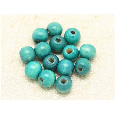 10pc - Perles Bois Boules 12-14mm Bleu Turquoise   4558550000361