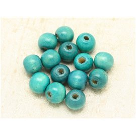 10pc - Perles Bois Boules 12-14mm Bleu Turquoise - 4558550000361