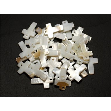 10pc - Breloques Pendentifs Nacre Blanche Croix 22mm avec imperfections   4558550000385 