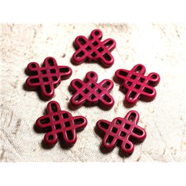 8pc - Synthetic Turquoise Beads Chinese Knots 24x23mm Pink Fuchsia 4558550000460 