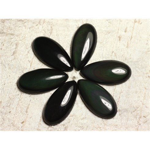 1pc - Cabochon de Pierre - Obsidienne arc en ciel Goutte 40x20mm   4558550000606