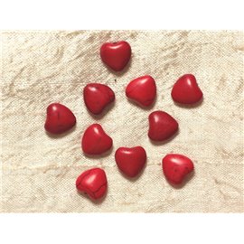10pc - Synthetic Turquoise Beads Hearts 11mm Red 4558550000750 