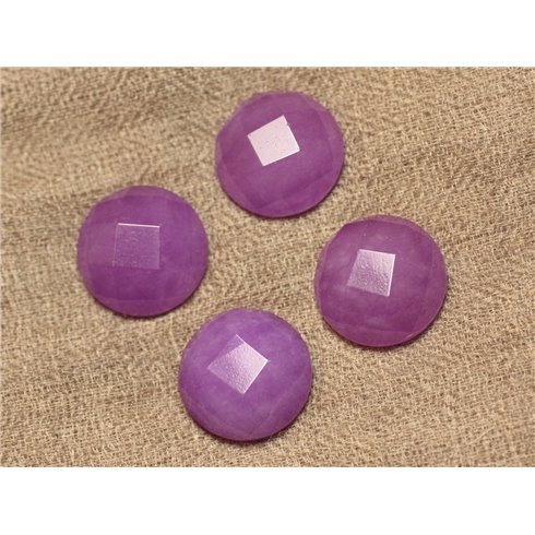 1pc - Cabochon Pierre - Jade Rond Facetté 20mm Violet Rose Mauve - 4558550001122