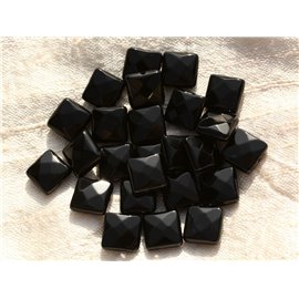 2pc - Stone Beads - Black Onyx Faceted Squares 10mm 4558550001160