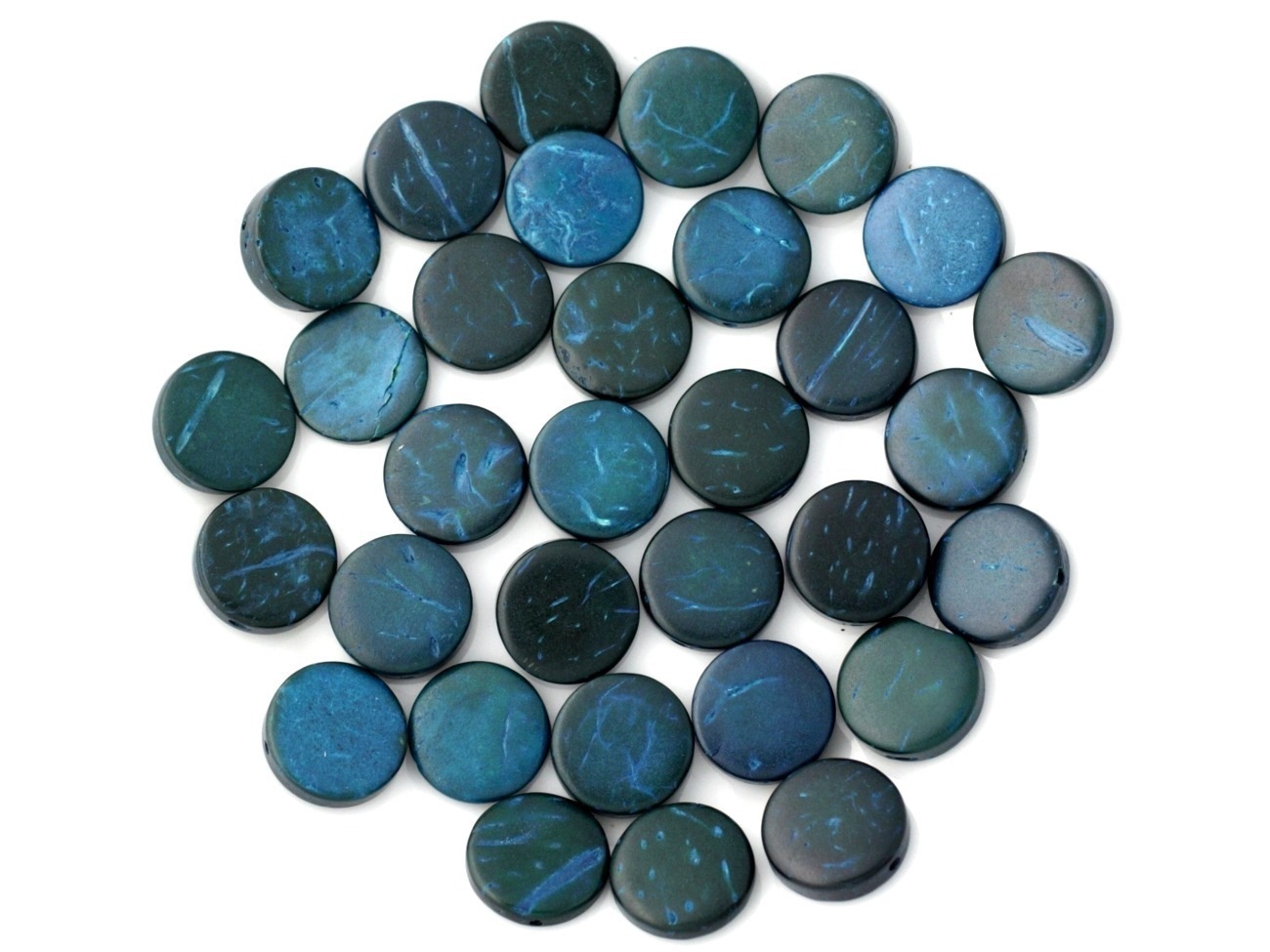 20pc - Perles Bois de Coco Palets 10-11mm Bleu Vert   4558550001191