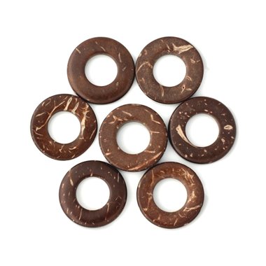 20pc - Perles Bois de Coco Donuts Cercles 20mm Marron   4558550001269