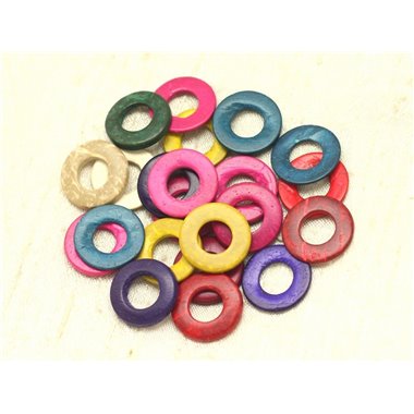 20pc - Perles Bois de Coco Donuts Cercles 20mm Multicolores   4558550001276