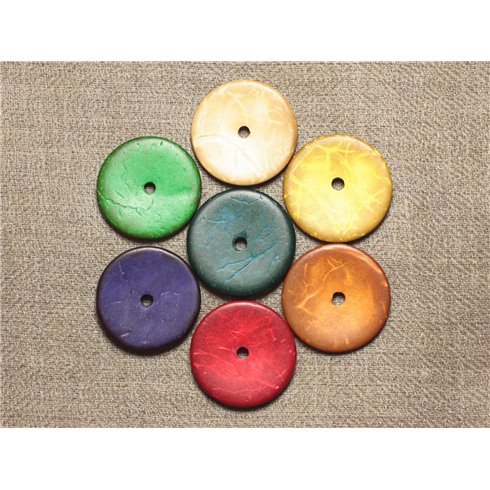 10pc - Perles Bois de Coco Rondelles 25mm Multicolore -  4558550001290 