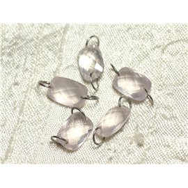 1pc - Componente de piedra y plata 925 - Rectángulo facetado de cuarzo rosa 12x9mm 4558550001498 