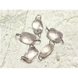 1pc - Stone and Silver Component Bead 925 - Rose Quartz Faceted Rectangle 12x9mm 4558550001498 