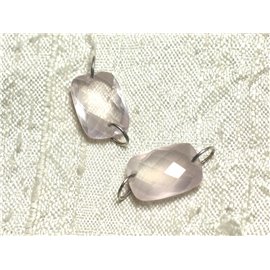 1pc - Componente de piedra y plata 925 - Rectángulo facetado de cuarzo rosa 14x10mm 4558550001504 