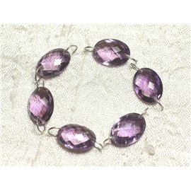 1pc - Stone and Silver Component Bead 925 - Faceted Oval Amethyst 14x10mm 4558550001511 
