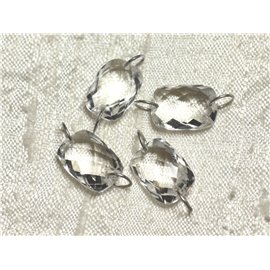 1pc - Perlina componente in pietra e argento 925 - Rettangolo sfaccettato al quarzo cristallo di rocca 14x10mm 4558550001535 