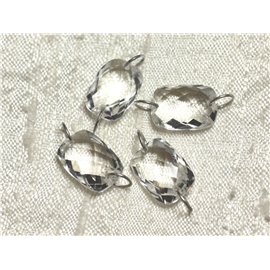 1pc - Stone Component Bead and 925 Silver - Rock Crystal Quartz Faceted Rectangle 14x10mm 4558550001535 