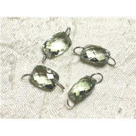 1pc - Stone Component Bead and 925 Silver - Prasiolite Faceted Rectangle 12x9mm 4558550001542