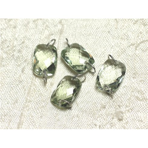 1pc - Perle Composant Pierre et Argent 925 - Prasiolite Rectangle Facetté 14x10mm   4558550001559