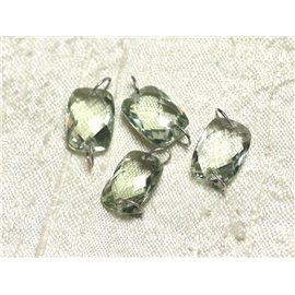 1pc - Stone Component Bead and 925 Silver - Prasiolite Faceted Rectangle 14x10mm 4558550001559