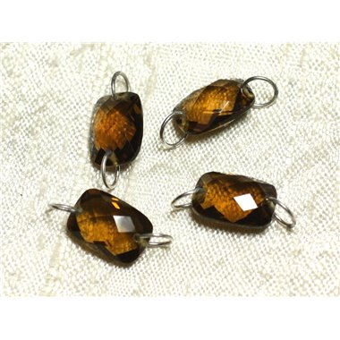 1pc - Perle Composant Pierre et Argent 925 - Topaze Marron Orange Rectangle Facetté 12x9mm 4558550001580