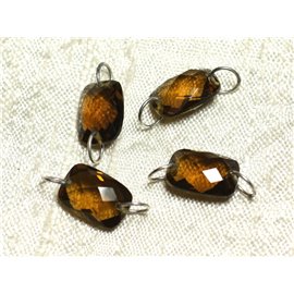 1pc - Stone Component and 925 Silver Bead - Orange Brown Topaz Faceted Rectangle 12x9mm 4558550001580