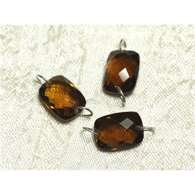 1pc - Perle Composant Pierre et Argent 925 - Topaze Marron Orange Rectangle Facetté 14x10mm 4558550001597