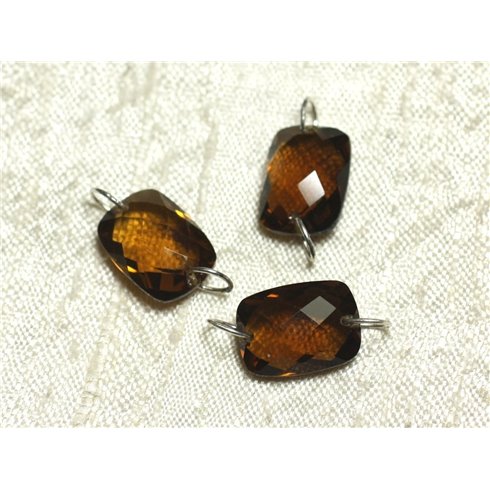 1pc - Perle Composant Pierre et Argent 925 - Topaze Marron Orange Rectangle Facetté 14x10mm   4558550001597