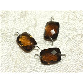 1pc - Stone Component Bead and 925 Silver - Orange Brown Topaz Faceted Rectangle 14x10mm 4558550001597