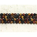 10pc - Perles de Pierre - Oeil de Tigre Taureau Faucon Boules Facettées 6mm   4558550001627