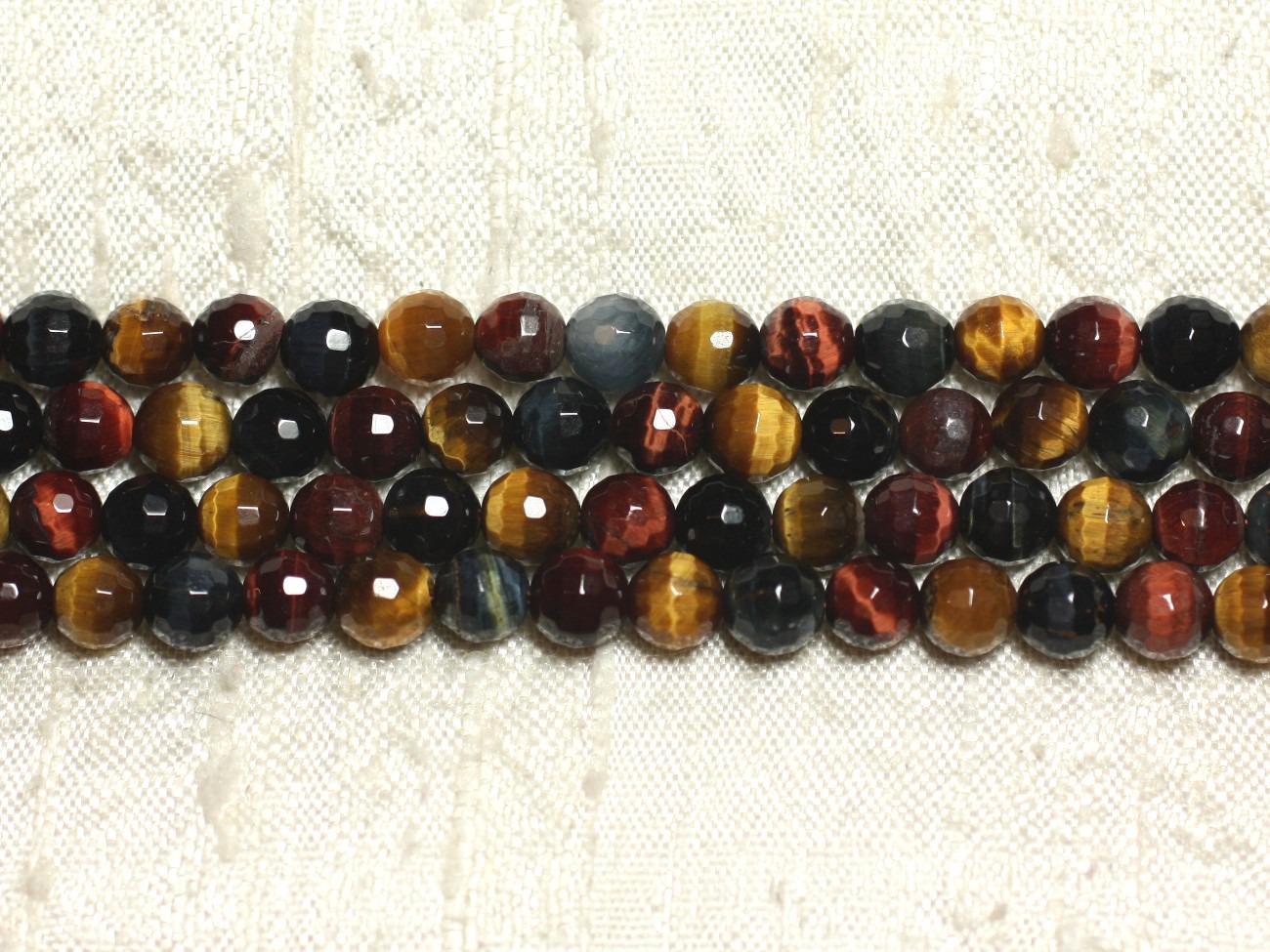 10pc - Perles de Pierre - Oeil de Tigre Taureau Faucon Boules Facettées 6mm   4558550001627