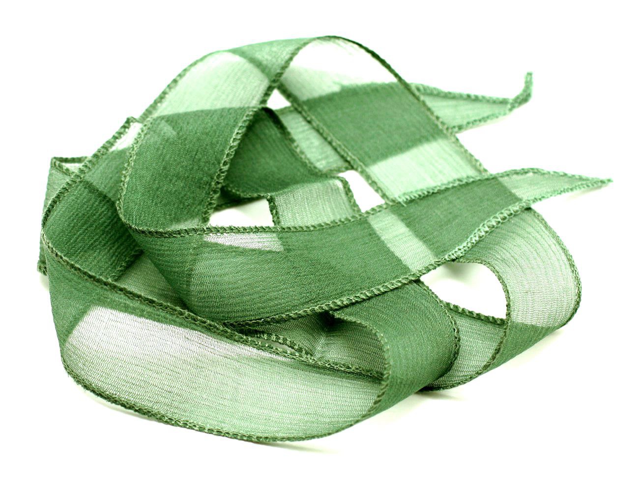 1pc - Collier Ruban Soie teint à la main 85 x 2.5cm Vert Sapin (ref SOIE163)   4558550001726 
