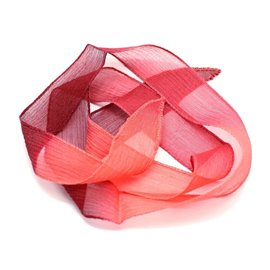 1pc - Collana con nastro di seta tinta a mano 85 x 2,5 cm Rosa corallo, lampone, Bordeaux (rif SOIE175) 4558550001801 