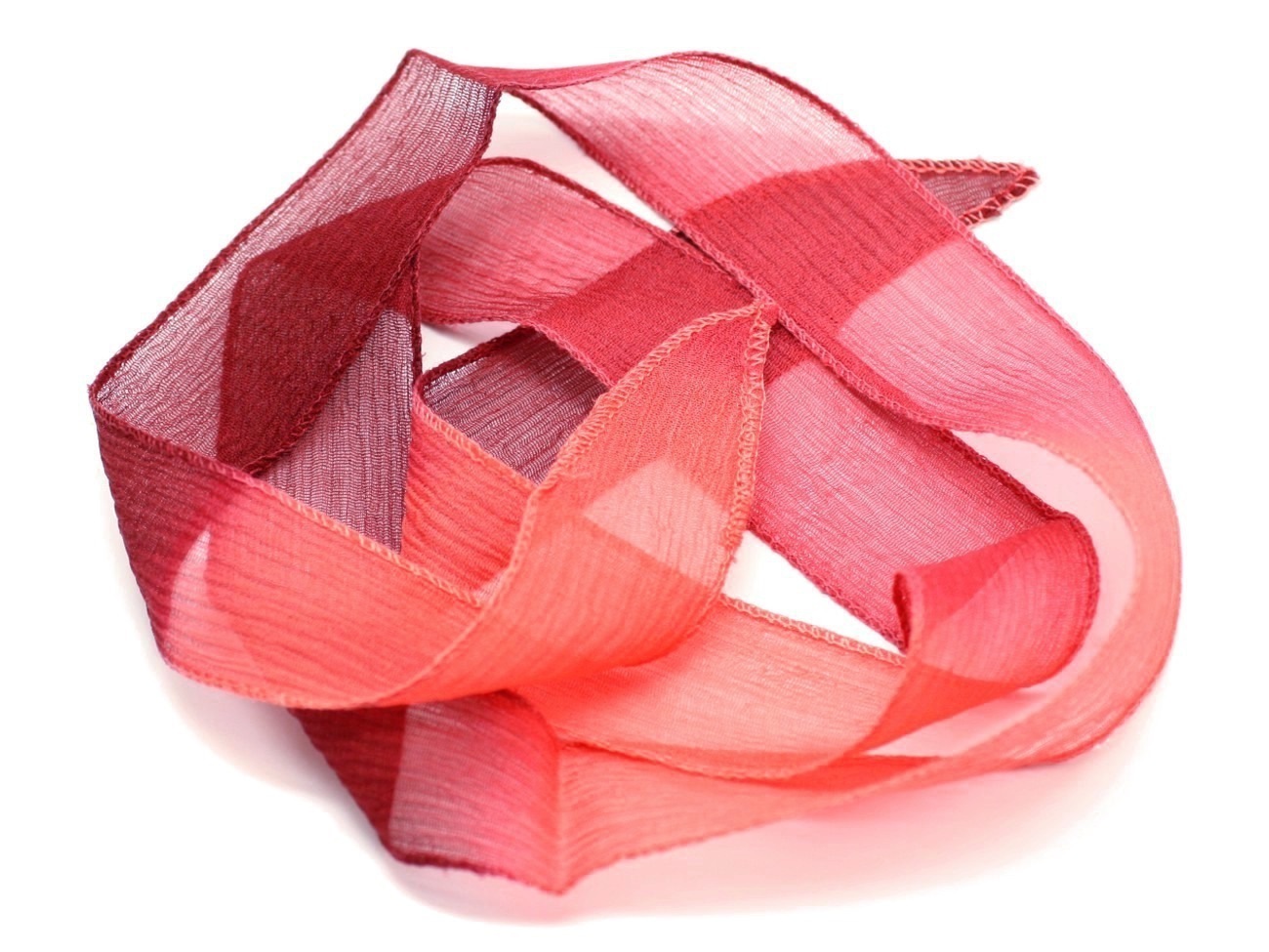 1pc - Collier Ruban Soie teint à la main 85 x 2.5cm Rose Corail, Framboise, Bordeaux (ref SOIE175)   4558550001801 