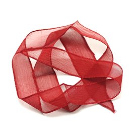 1pc - Collar de cinta de seda teñida a mano 85 x 2,5 cm Rojo cereza (ref SOIE173) 4558550001849 