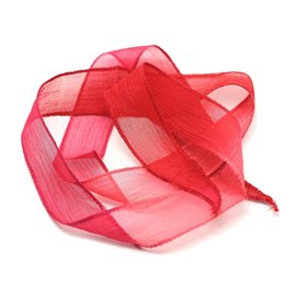 1pc - Collana con nastro di seta tinta a mano 85 x 2,5 cm Rosa chiaro Corallo, Fucsia, Rosso (rif SOIE174) 4558550001856 