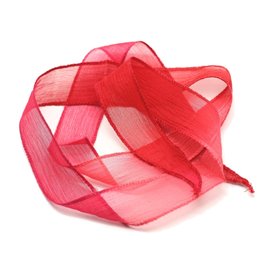 1pc - Collar de cinta de seda teñida a mano 85 x 2,5 cm Coral rosa claro, fucsia, rojo (ref SOIE174) 4558550001856 