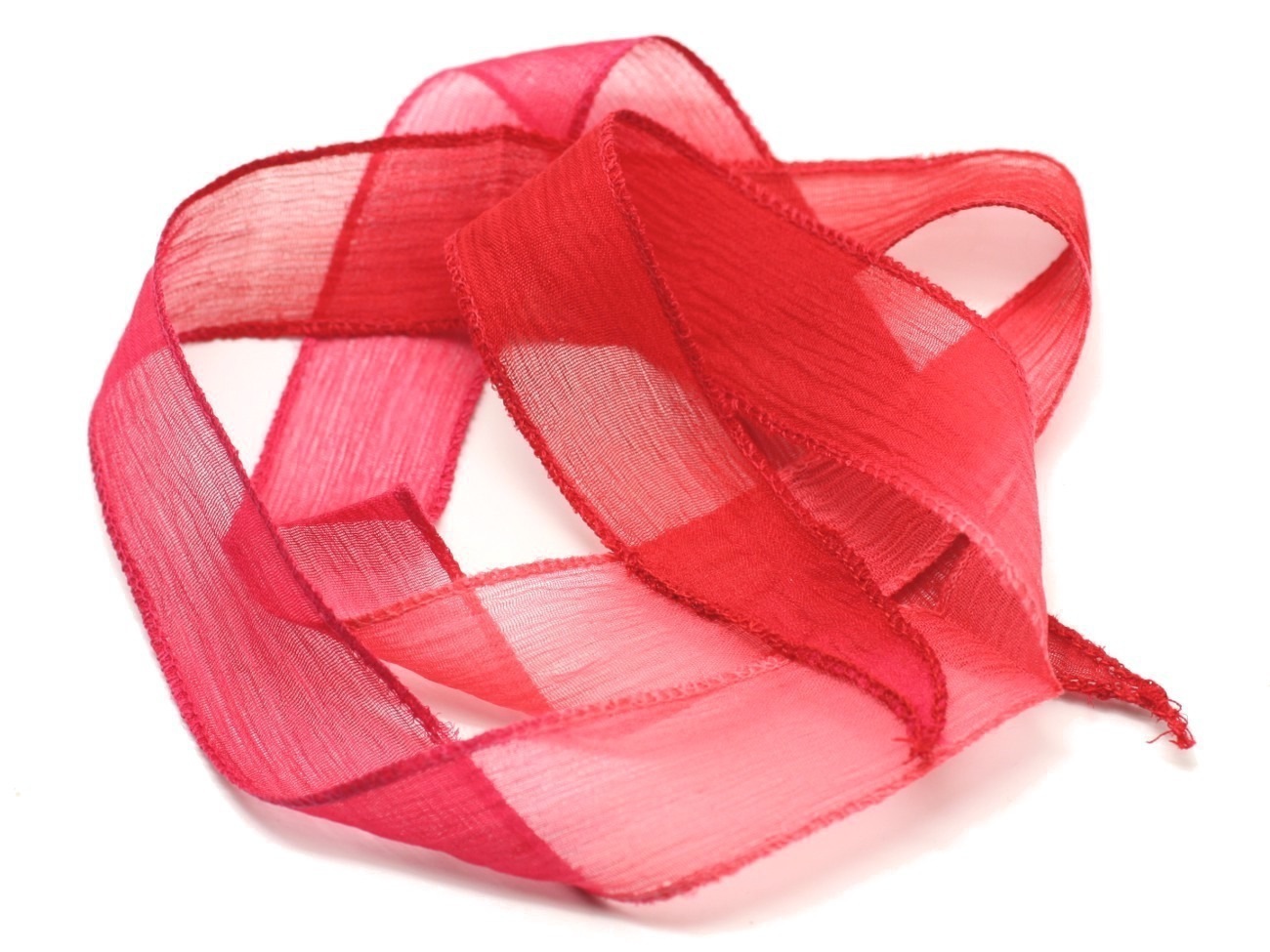 1pc - Collier Ruban Soie teint à la main 85 x 2.5cm Rose clair Corail, Fuchsia, Rouge (ref SOIE174)   4558550001856 