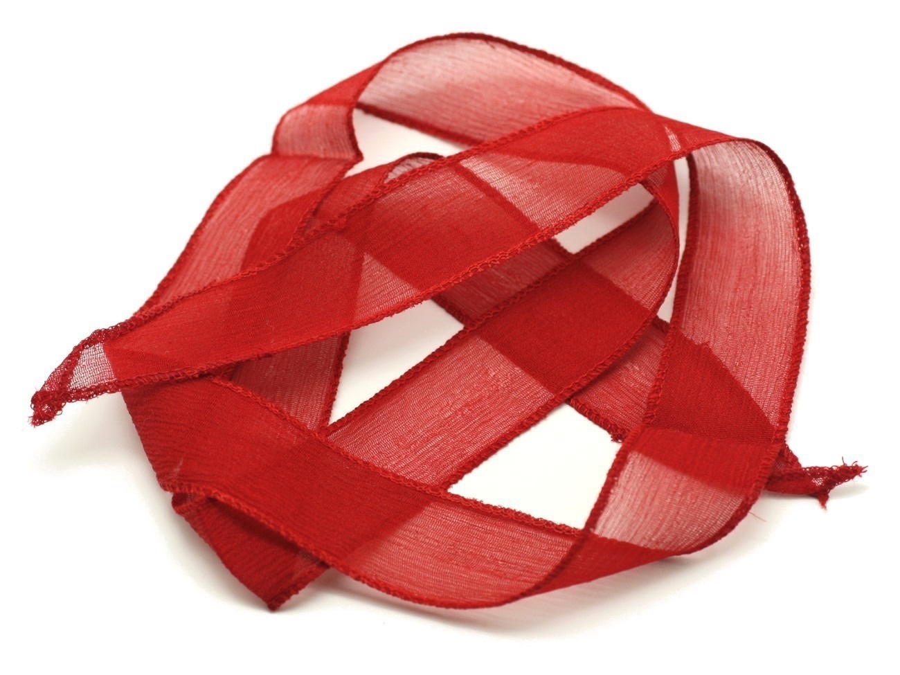 1pc - Collier Ruban Soie teint à la main 85 x 2.5cm Rouge Coquelicot (ref SOIE172)   4558550001863 