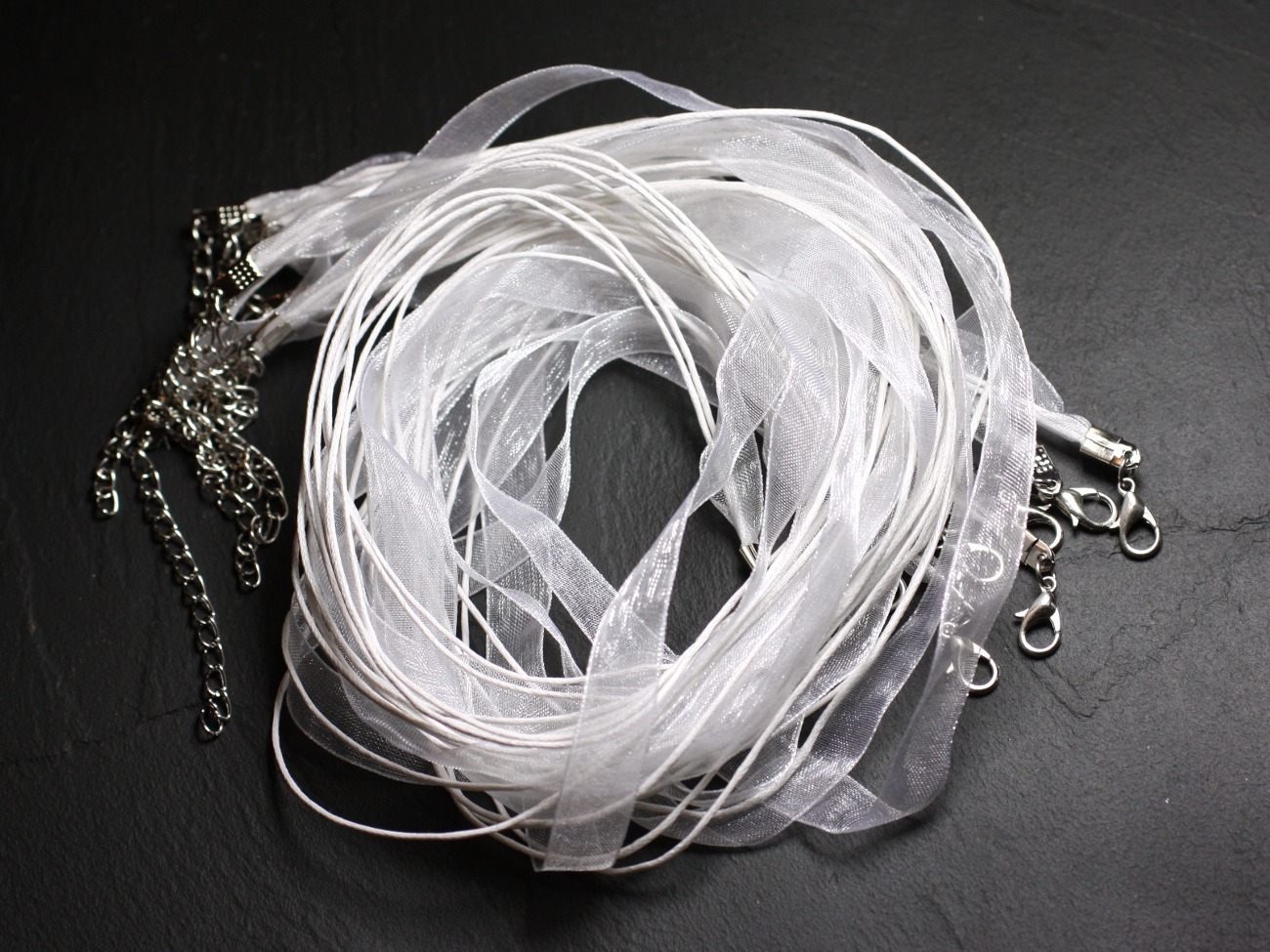 10pc - Colliers Tours de cou Organza et Coton 47cm Blanc   4558550001931 