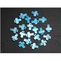 10pc - Perles Breloques Pendentifs Nacre Croix 12mm Bleu Turquoise - 4558550002143