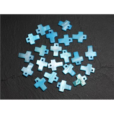 10pc - Perles Breloques Pendentifs Nacre Croix 12mm Bleu Turquoise - 4558550002143
