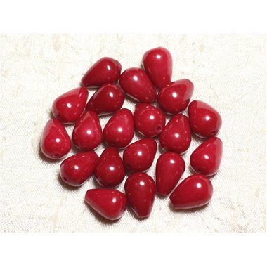 6pc - Perles de Pierre - Jade Gouttes 14x10mm Rouge Cerise   4558550002303