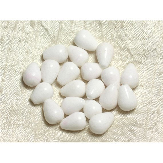 6pc - Perles de Pierre - Jade Gouttes 14x10mm Blanc   4558550002334
