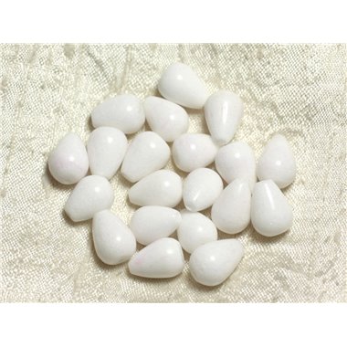 6pc - Perles de Pierre - Jade Gouttes 14x10mm Blanc   4558550002334
