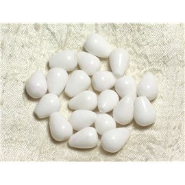 4pc - Perles Pierre - Jade Gouttes 14x10mm Blanc opaque - 4558550002334